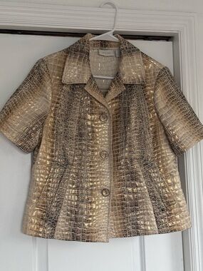 Chicos Metallic Croc-Embossed Short-Sleeve Jacket - Gold & Bronze